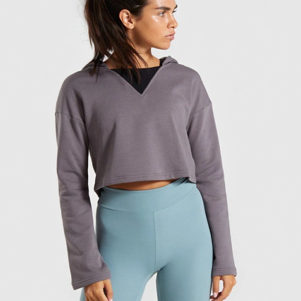 Gymshark Solo Cropped Hoodie Slate Lavender Athleisure Sweatshirt Sz S